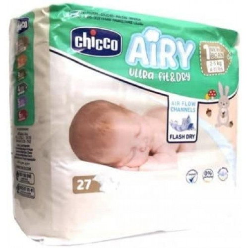 Chicco Airy Ultra Fit&Dry New Born Taglia 1 Pannolini per Bimbi 2-5 kg 4 Confezioni da 27 Pezzi