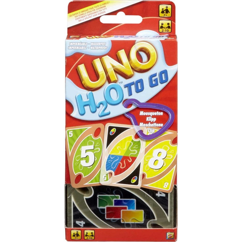 Mattel Games- UNO H20, Carte Resistenti all'Acqua con Clip