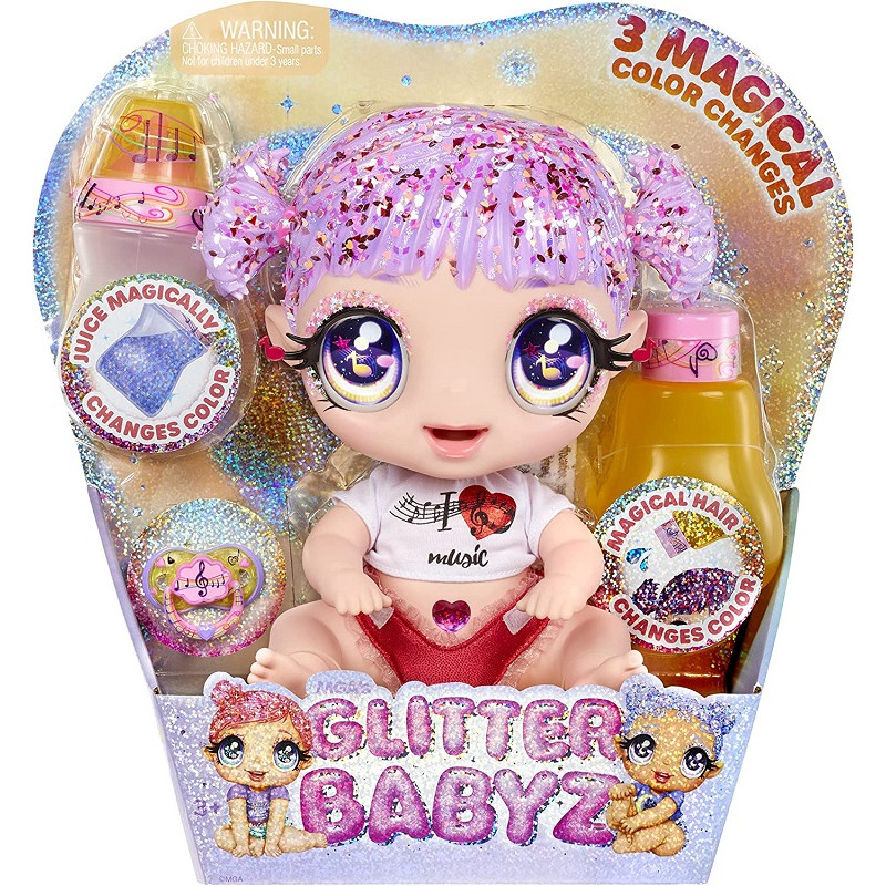 MGA Glitter Babyz - MELODY HIGHNOTE - Bambola con Capelli Viola