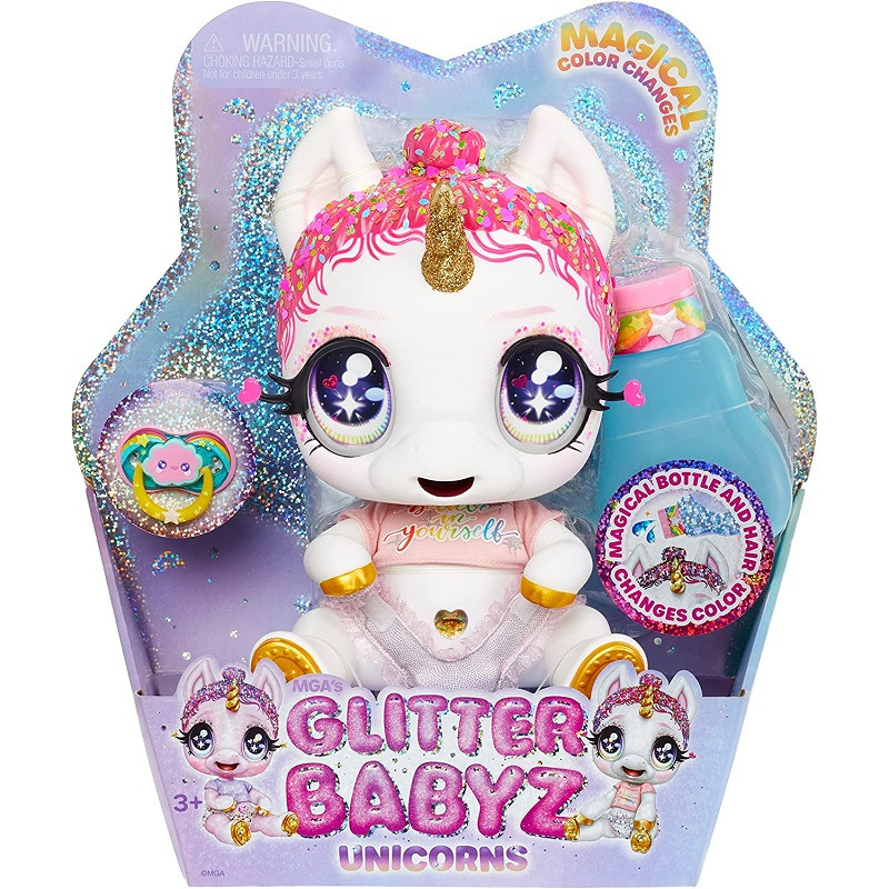 MGA Glitter Babyz Unicorn Baby Bambolina  LUNITA SKY Capelli Rosa