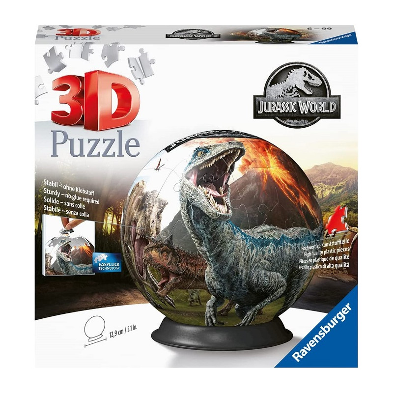 Ravensburger 3D Puzzle Jurassic World Puzzle Ball 72 Pezzi, 6+ Anni