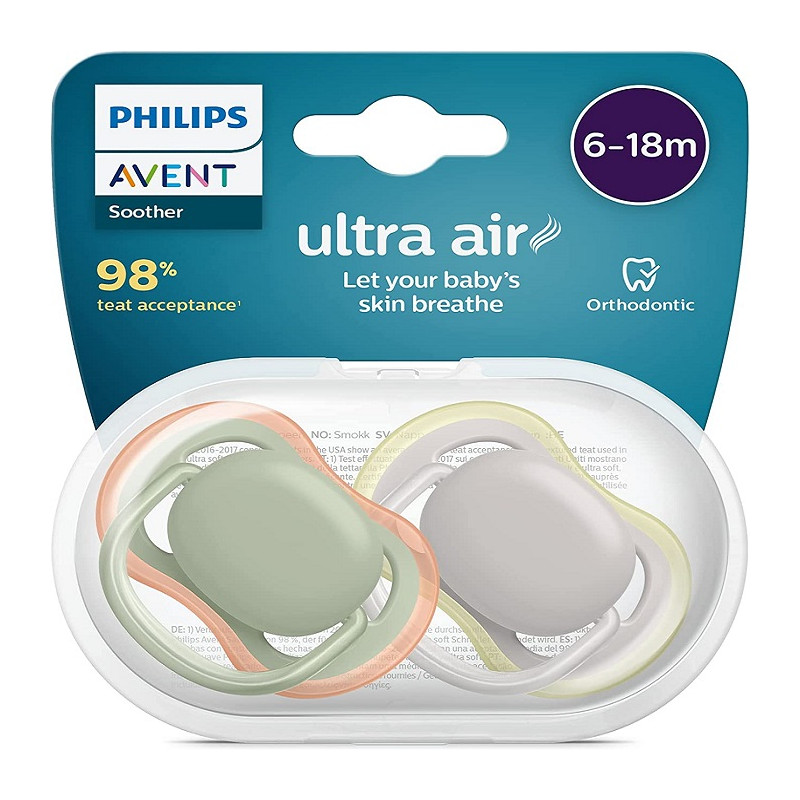 Philips Avent SCF085/20 Ciuccio Ultra Air senza BPA per bambini da 6 a 18 mesi Colore Neutro