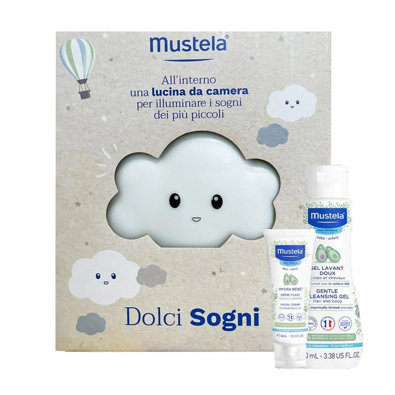 Mustela Cofanetto Dolci Sogni Detergente Delicato 200ml + Hydra Bebè Viso 40ml Luce Inclusa