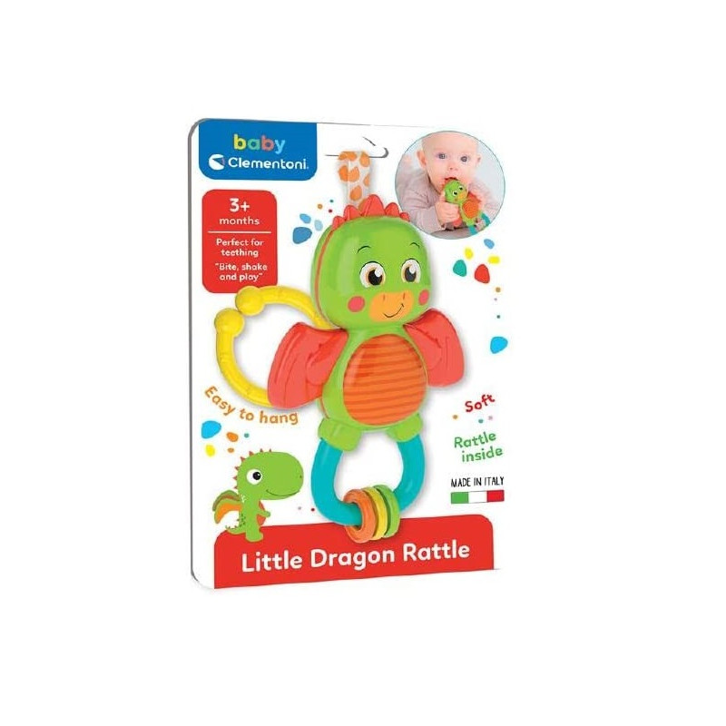 Clementoni Little Dragon Rattle Sonaglio con Massaggiagengive