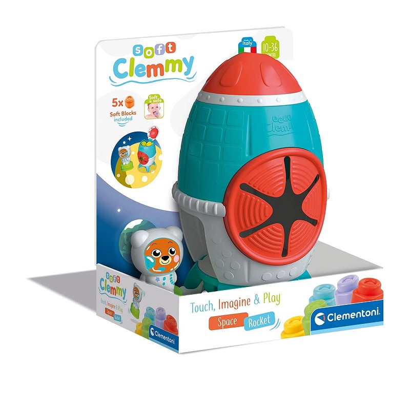 Clementoni Soft Clemmy-Touch Explore And Play Sensory Rocket Razzo con Mattoncini