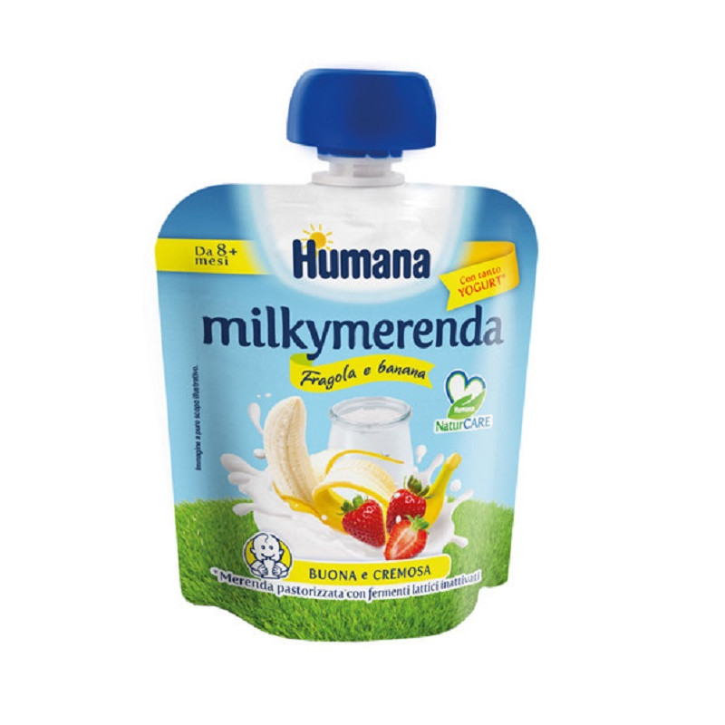 Humana Milky Merenda Banana Fragola Offerta 4 Confezioni da 100gr