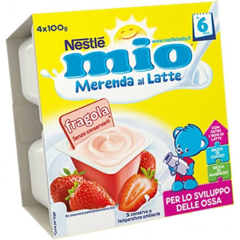 Nestlé Mio Merenda al Latte Fragola da 6 Mesi Offerta 3 Confezioni da 4 Vasetti 100gr