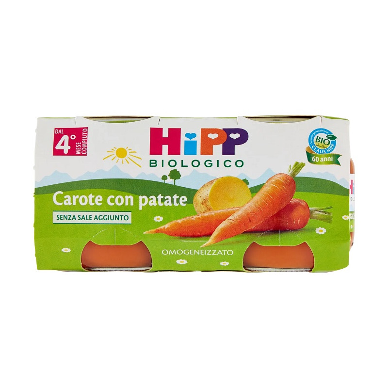 Hipp Omogeneizzato Carote con Patate Offerta 4 Confezioni da 2 x 80 g