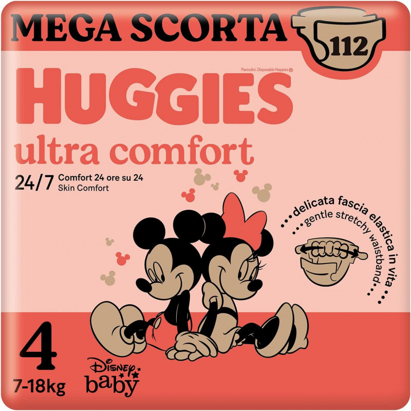 Huggies Pannolini Ultra Comfort, Taglia 4 (7-18 Kg) Confezione da 112 Pannolini