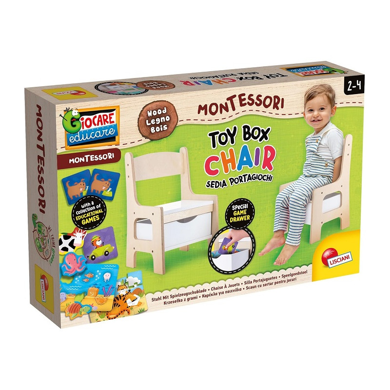 Lisciani Giochi Montessori Wood Toy Box Chair Sedia Portagiochi