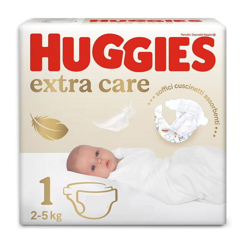 Huggies Extra Care Bebè Pannolini Taglia 1 (2-5 kg) Offerta Confezione da 112 Pezzi (4 x 28)