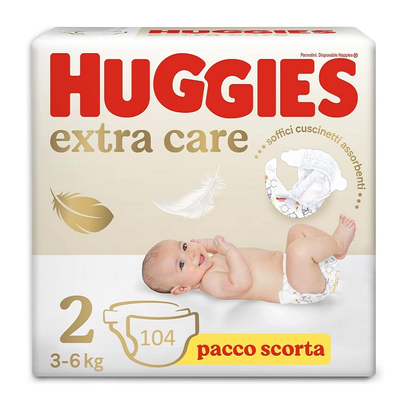 Huggies Extra Care Pannolini Taglia 2 (3-6 Kg) Offerta Megapack Confezione da 104 Pannolini