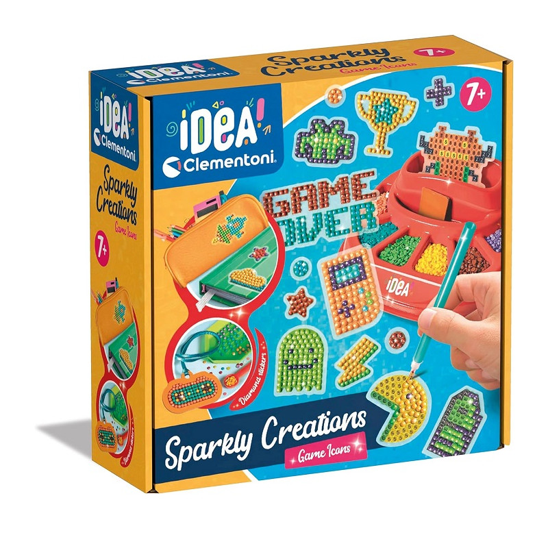 Clementoni- Idea-Sparkly Creations-Game Icons Painting Kit Arte