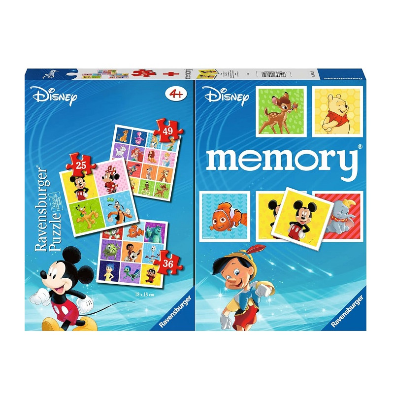 Ravensburger Disney, Memory 48 Carte + 3 Puzzle