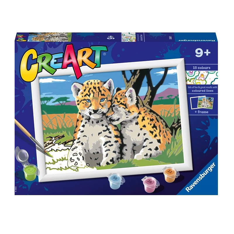 Ravensburger - CreArt Serie D: Cuccioli di leopardo, Kit per Dipingere con i Numeri