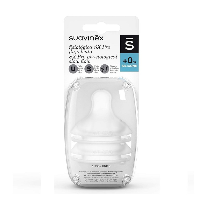 Suavinex Tettarelle Simmetriche in Silicone SX Pro Flusso Lento per Neonati con Sistema Anti-Colica 