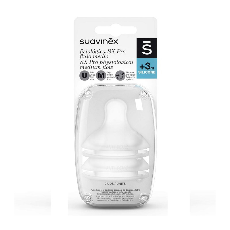 Suavinex Tettarelle Simmetriche in Silicone SX Pro Flusso Medio 3 Mesi Anticolica