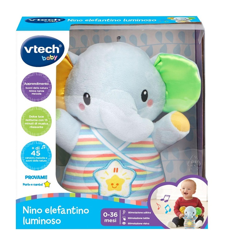 VTech Baby Nino Elefantino Luminoso, Elefante Peluche Interattivo con Luci e Suoni