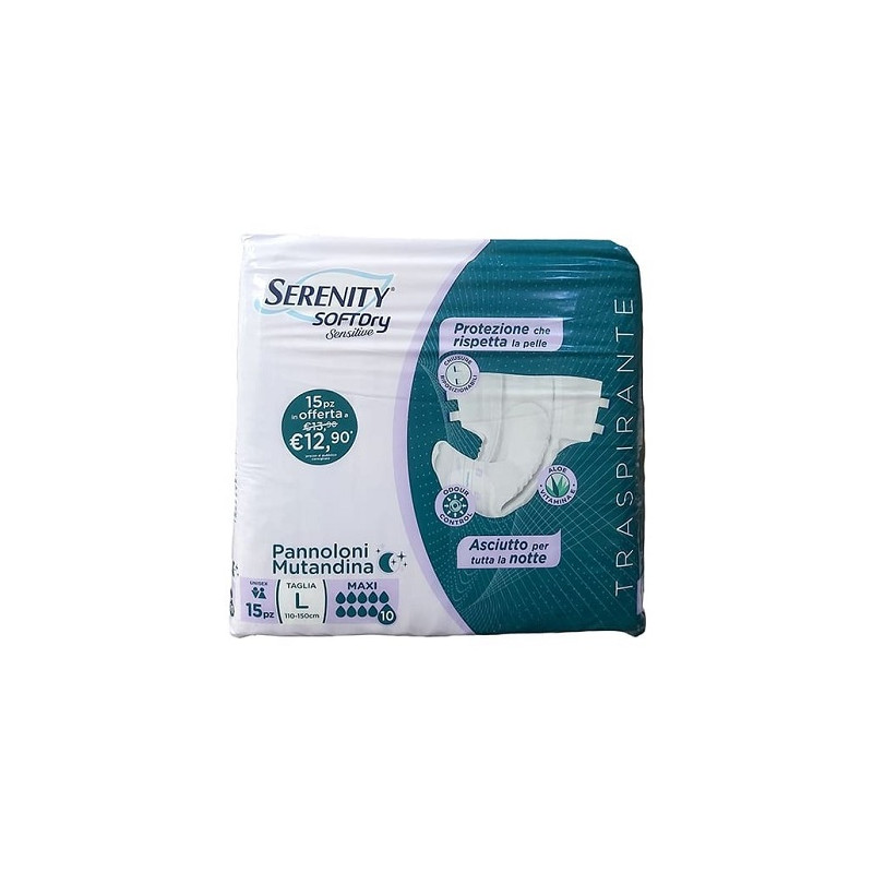 Serenity Soft Dry Sensitive Maxi Pannoloni per Adulto a Mutandina Taglia L Confezione 15 Pezzi