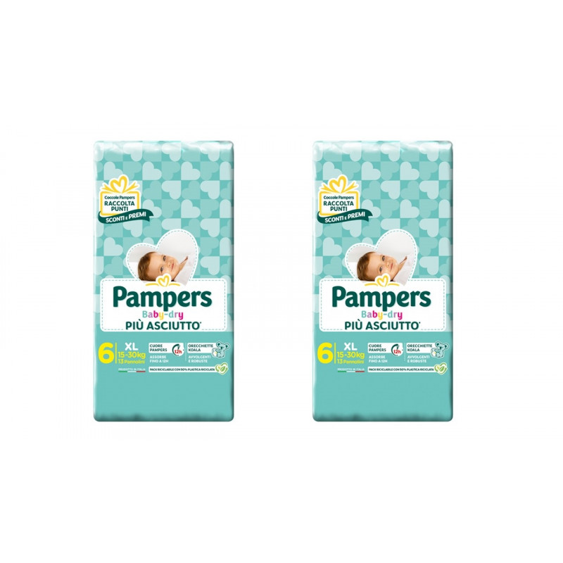 Pamper Baby Dry Pannolini Bambino Neonato (15-30Kg) Taglia 6 XL Offerta 26 Pannolini (2x13)